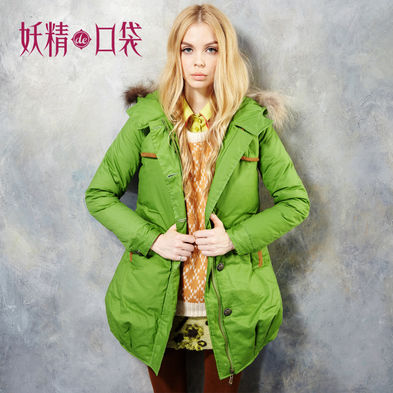 DEMONSTYLE winter color block decoration pocket cocoon long wadded jacket,down jacket snow wear