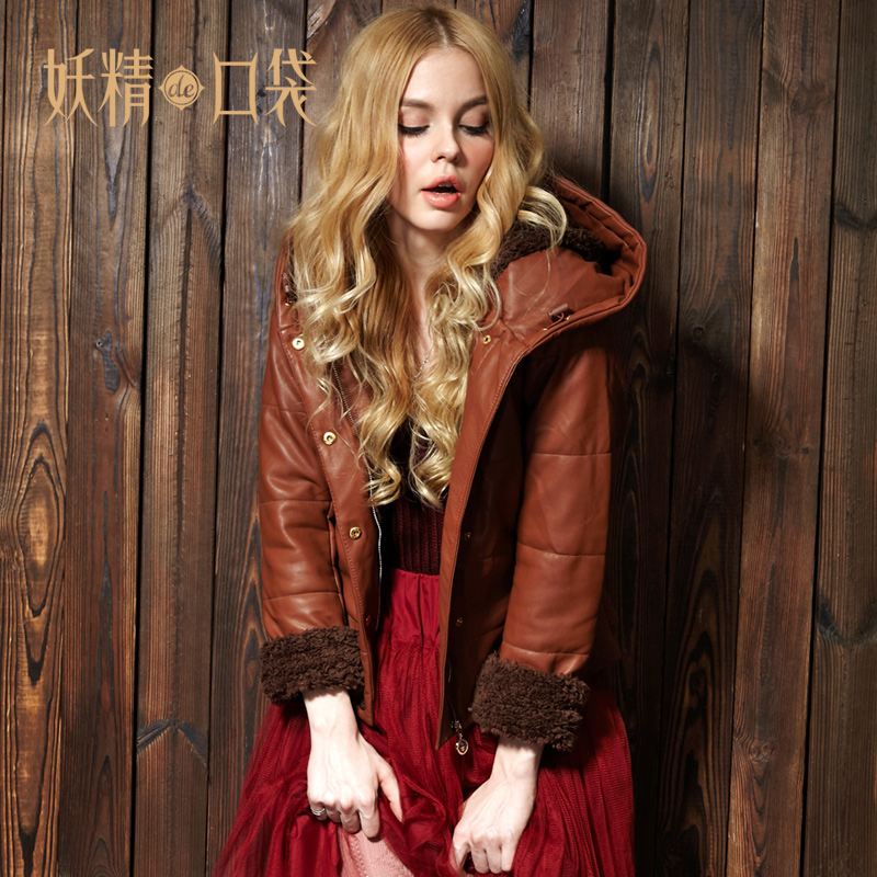 DEMONSTYLE  winter sweep laciness vintage leather wadded jacket/snow wear