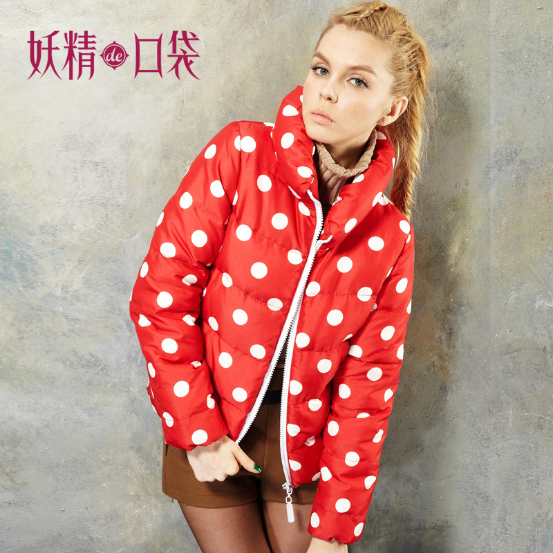 DEMONSTYLE  winter vintage big polka dot down jacket,women's eiderdown coat