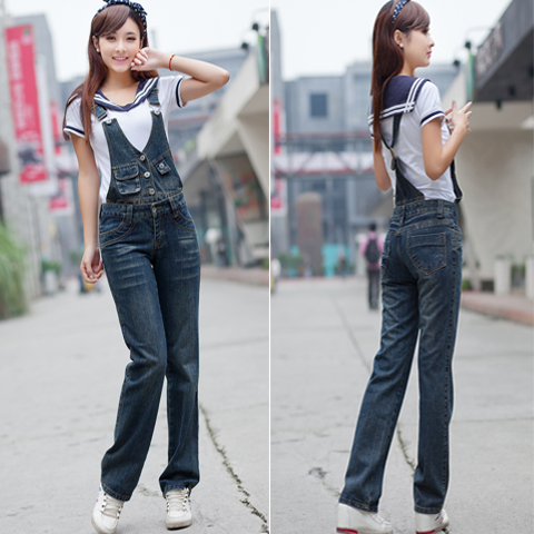 Denim bib pants female 2012 loose jeans spaghetti strap jumpsuit pants trousers