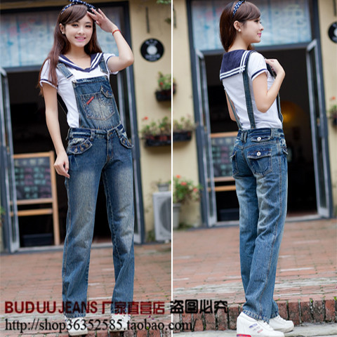 Denim bib pants female 2013 loose jeans spaghetti strap jumpsuit pants trousers