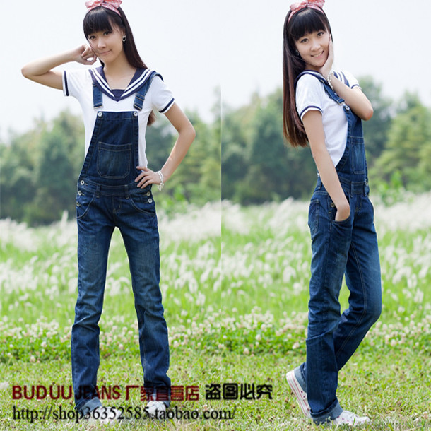 Denim bib pants female 2013 loose plus size plus size 6008 jumpsuit