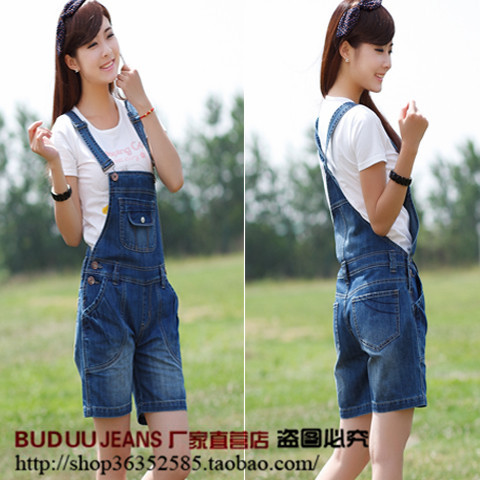 Denim bib pants female 2013 loose plus size shorts suspenders one piece spaghetti strap pants