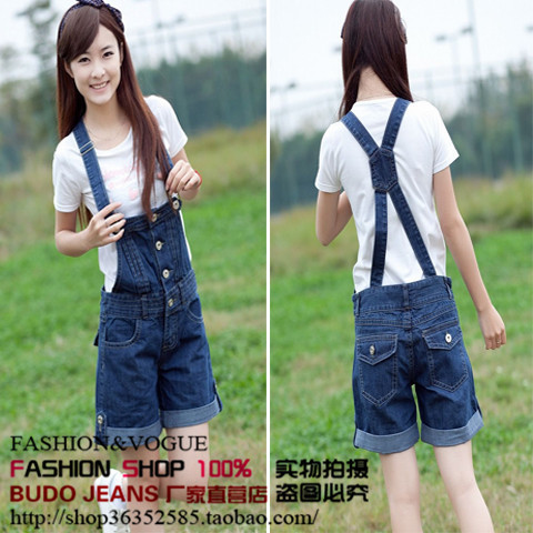 Denim bib pants shorts female 2012 bib pants shorts female plus size available 6018