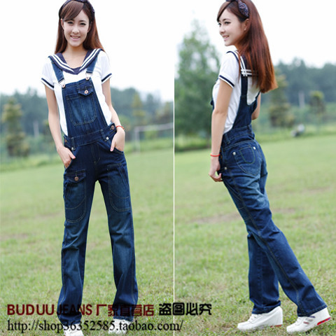 Denim bib pants trousers 2013 denim bib pants female loose trousers bib pants Women 10