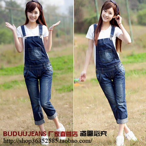 Denim bib pants trousers female 2013 loose jeans spaghetti strap jumpsuit pants