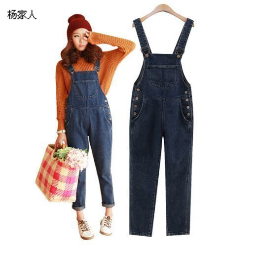 Denim bib pants women's style spring and autumn jumpsuit 2013 casual loose straight spaghetti strap trousers