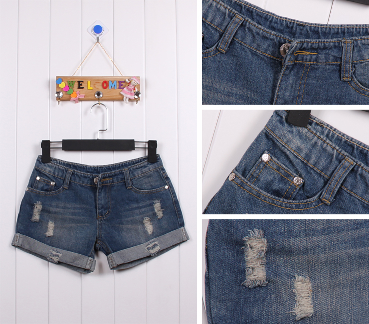 Denim hot shorts women's loose casual hole roll-up hem jeans female summer plus size