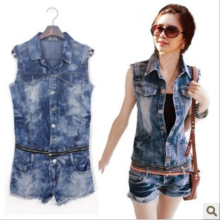 Denim jumpsuit shorts twinset 378813 high quality