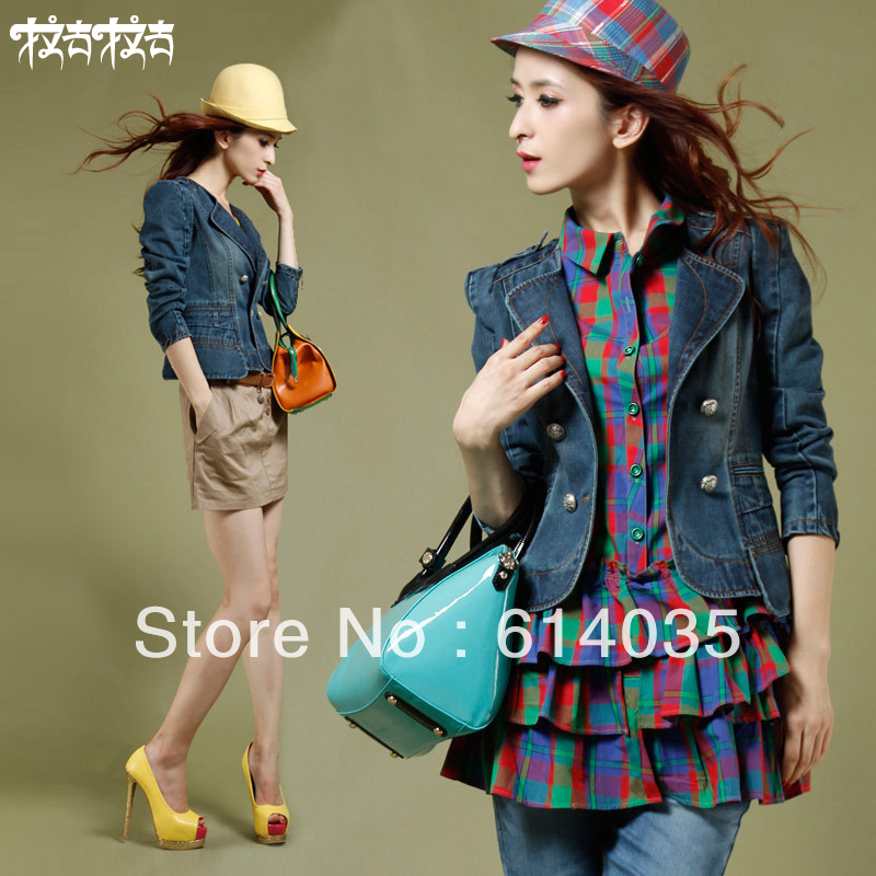 Denim outerwear female spring and autumn 2013 outerwear female denim blazer slim denim coat