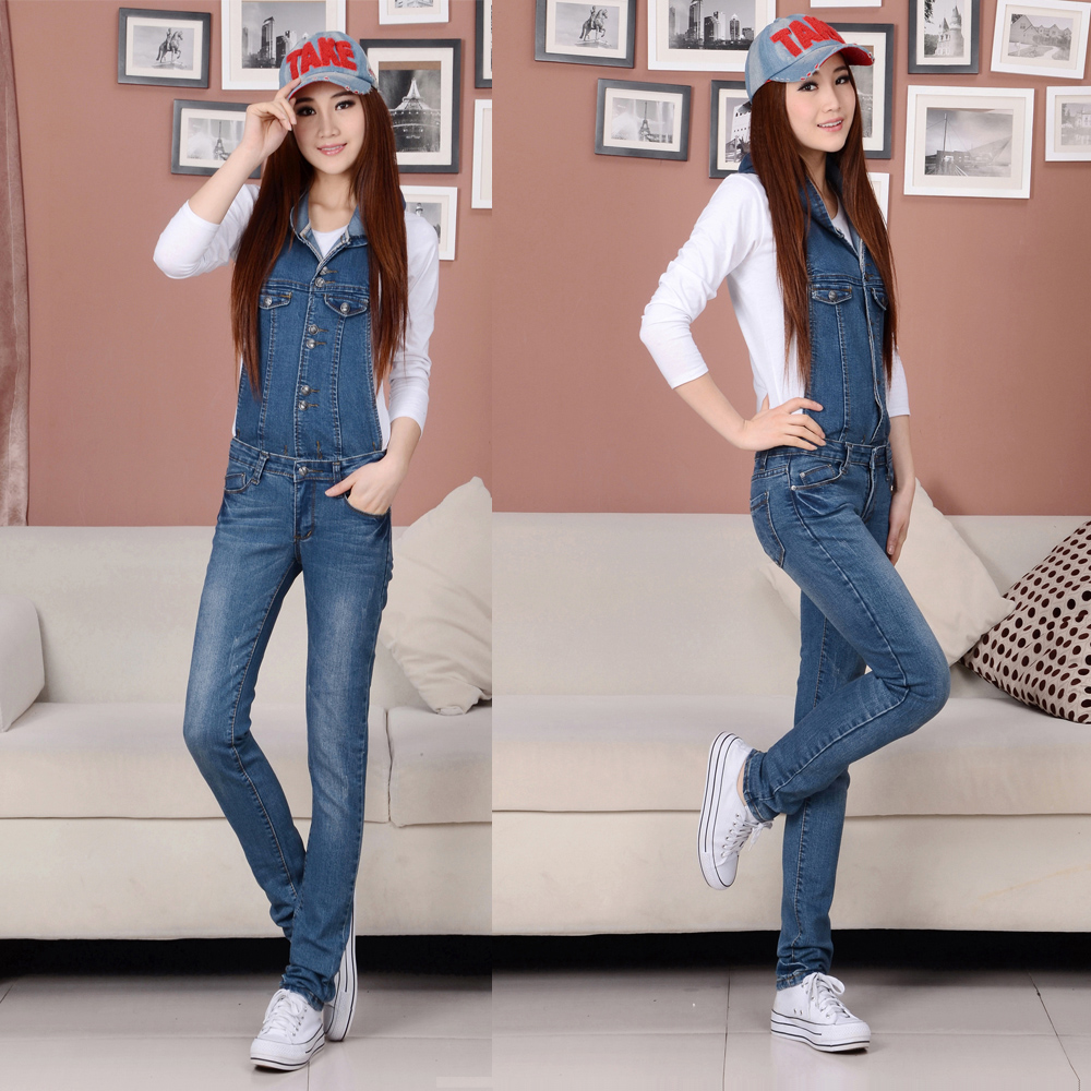 Denim pure bodysuit fashionable denim bib pants slim skinny pants