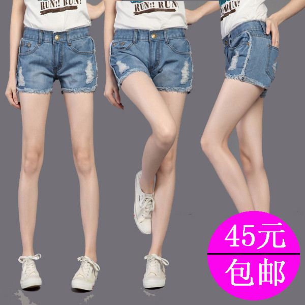 Denim shorts 2013 spring and summer denim shorts female distrressed loose female shorts