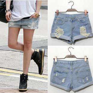 Denim shorts 2013 spring and summer women's summer loose hole jeans female trousers