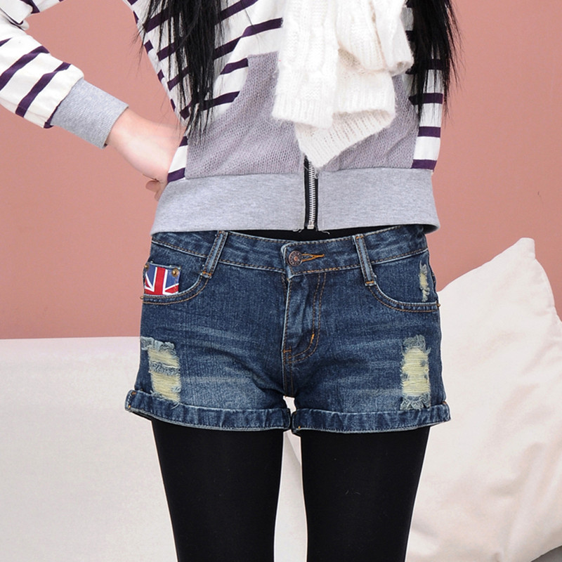 Denim shorts autumn and winter female hole loose shorts basic shorts boot cut jeans