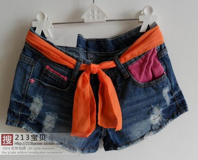 Denim shorts distrressed loose shorts patchwork bags beading clothes for mother and daughter pants