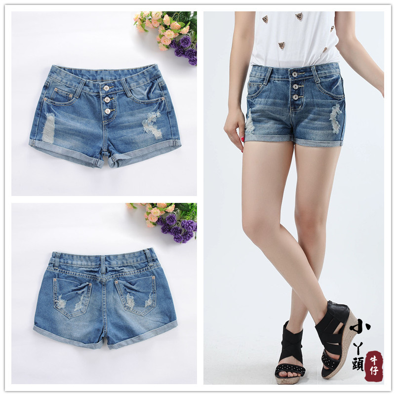 Denim shorts female 2013 spring female summer hole distrressed plus size loose denim shorts