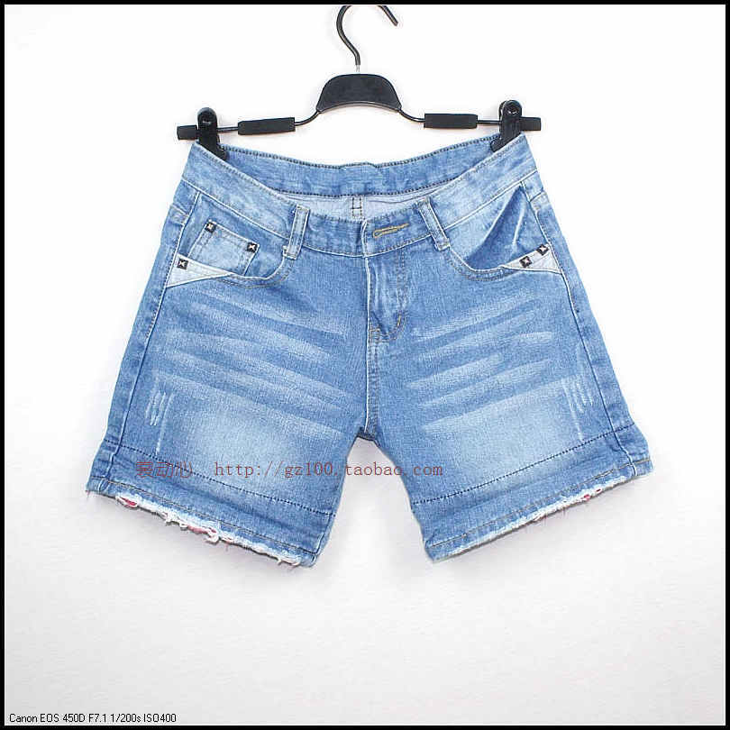 Denim shorts female loose shorts summer trousers hole straight thin jeans