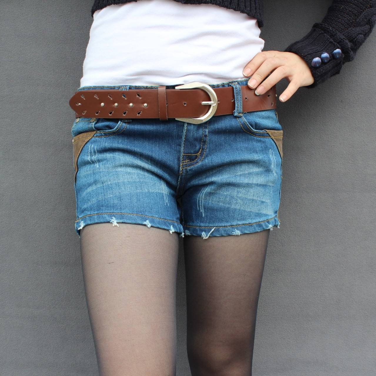 Denim shorts female low-waist scratches distrressed light color shorts plus size denim shorts loose