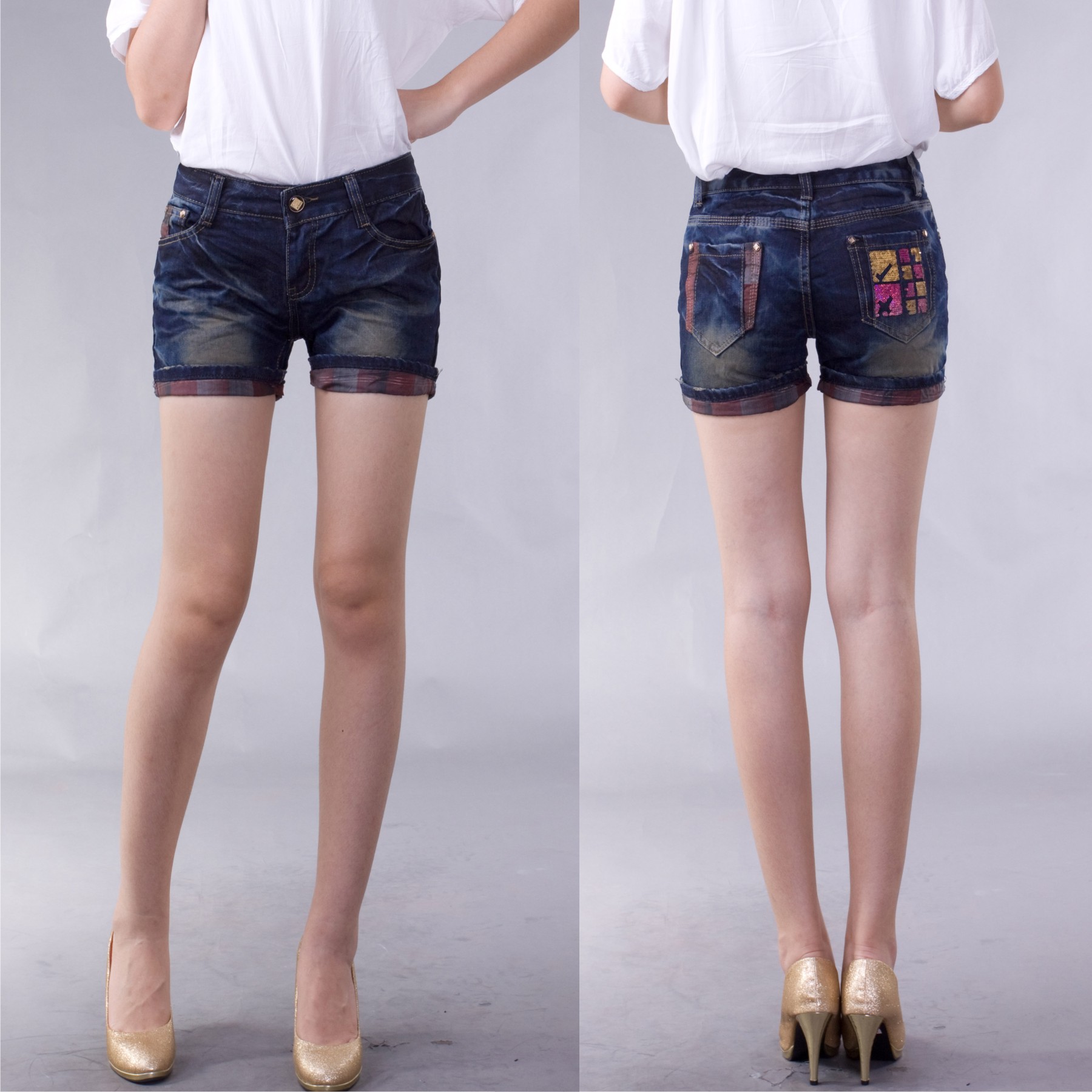 Denim shorts female roll up hem loose plus size roll-up hem lowing pants 6101