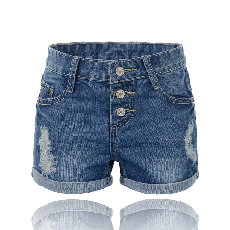 Denim shorts female spring and summer loose mid waist distrressed slim plus size shorts boot cut jeans