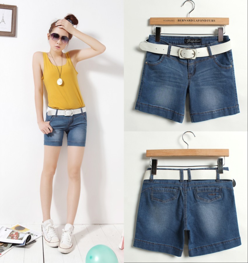 Denim shorts female summer plus size jeans mid waist wearing white shorts 8885