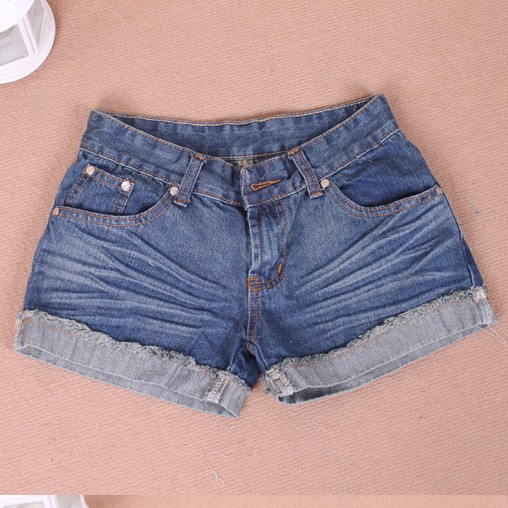 Denim shorts female water wash wearing white retro finishing loose plus size shorts hot trousers