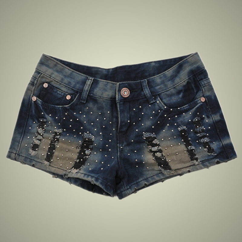 Denim shorts loose hole blue jeans low-waist shorts female anti season