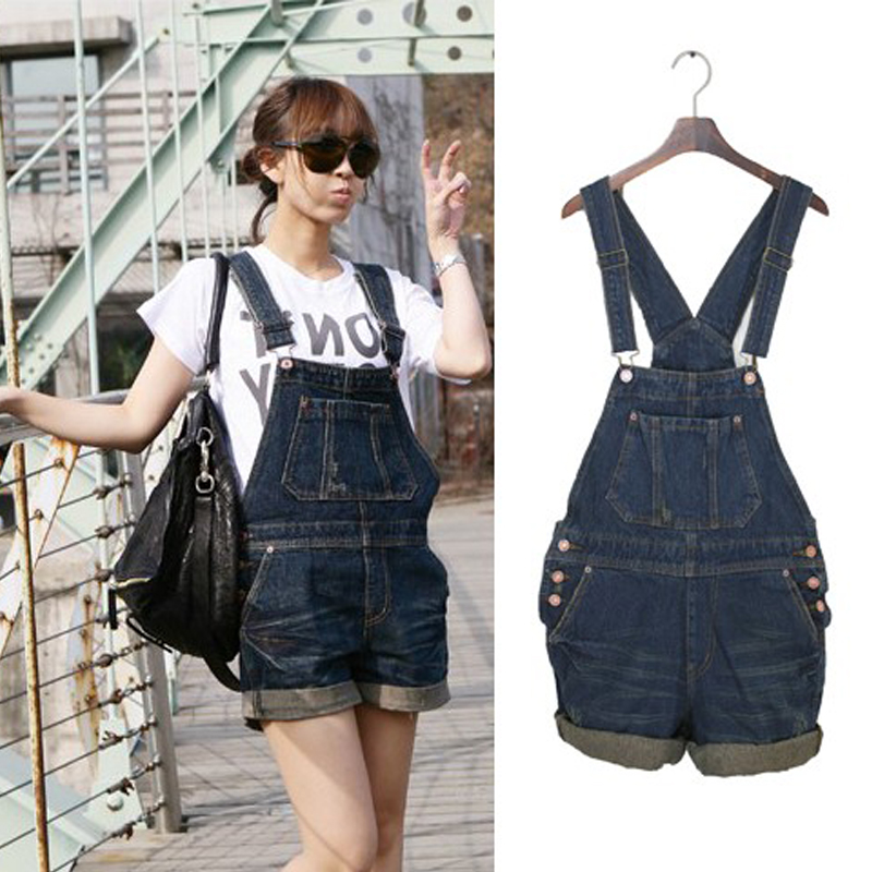 Denim suspenders shorts plus size one piece shorts denim bib pants overalls female Free shipping