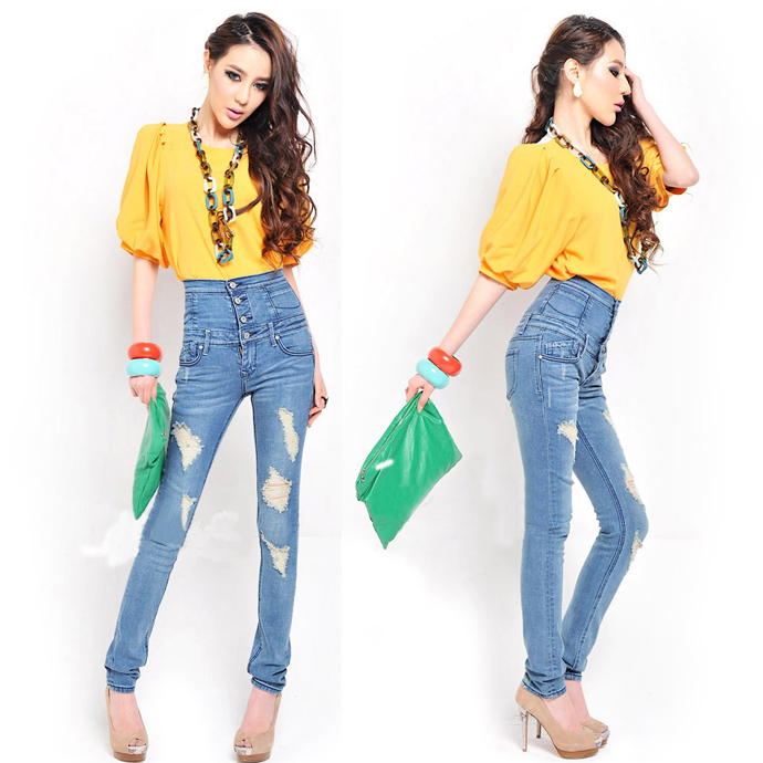 Denim trousers elastic skinny pants 73852 free shipping