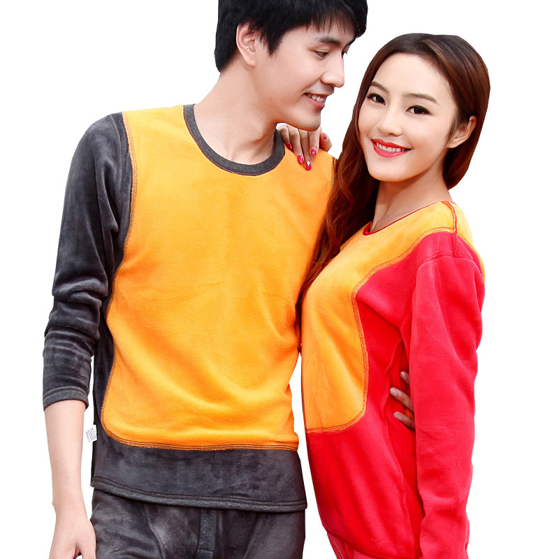 Denter warm card thickening plus velvet thermal underwear female male lovers set