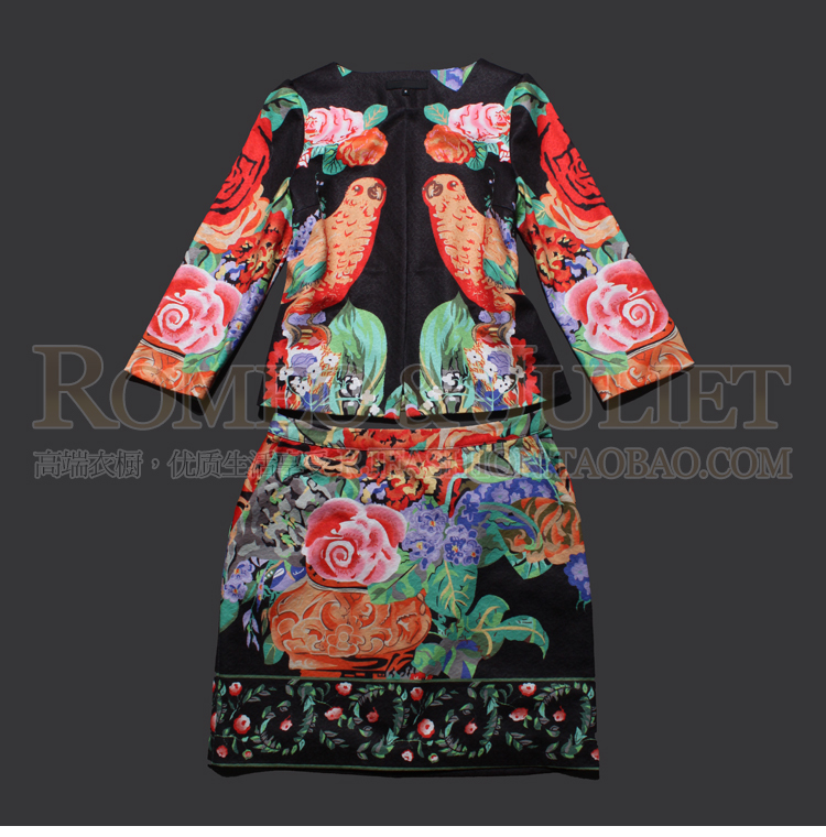 Design Autumn 2012 t fashion vintage parrot print outerwear bust skirt