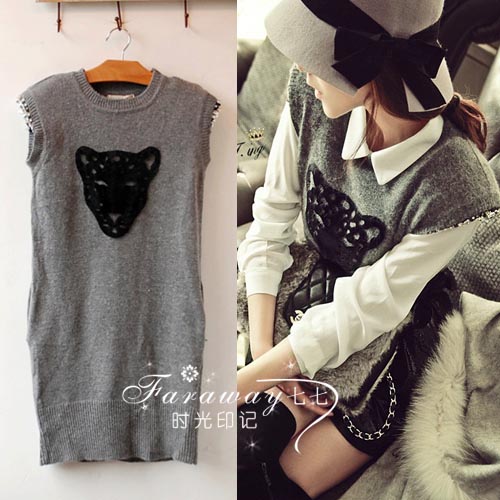 Desinger 2012 pads vintage rabbit fur woven vest sweater  dress 055 for women sexy club wear