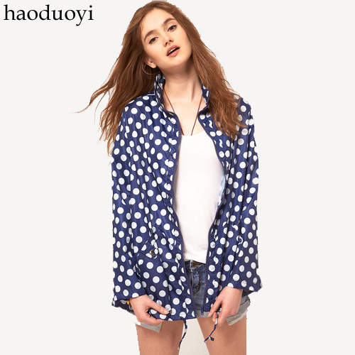 Detachable cap polka dot blue windproof clothing zipper outerwear parka chapultepec overcoat 6 full