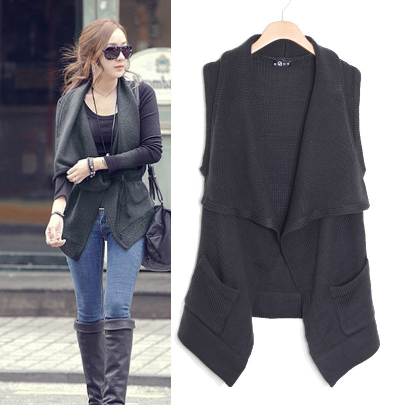 Dg74 women's vest yarn sweater medium-long vest no button irregular cardigan vest