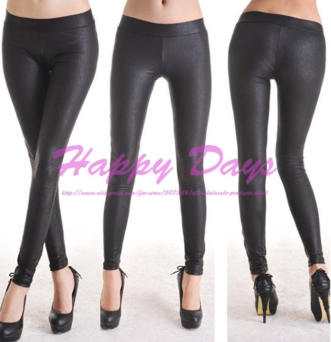 DHL Colorful Low Waisted Imitation Leather Women Leggings Sexy Lady Leather Tights Trousers Pants,  20PCS