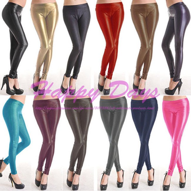 DHL Colorful Low Waisted Imitation Leather Women Leggings Sexy Lady Leather Tights Trousers Pants,  20PCS