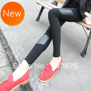 DHL EMS Free shipping 10pcs/lot 2012 autumn irregular faux leather patchwork cool thin legging stitching thin models Leggings