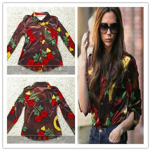 DHL/EMS Free shipping 2012 VB Spring Italian Senior Velour Printing Roses Shirt