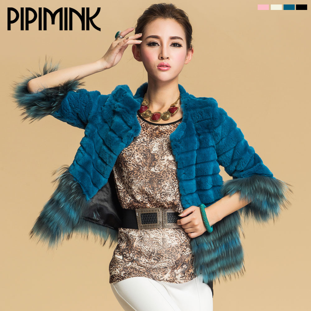 DHL free 2012 fur coat rex rabbit hair raccoon fur female three quarter sleeve short design