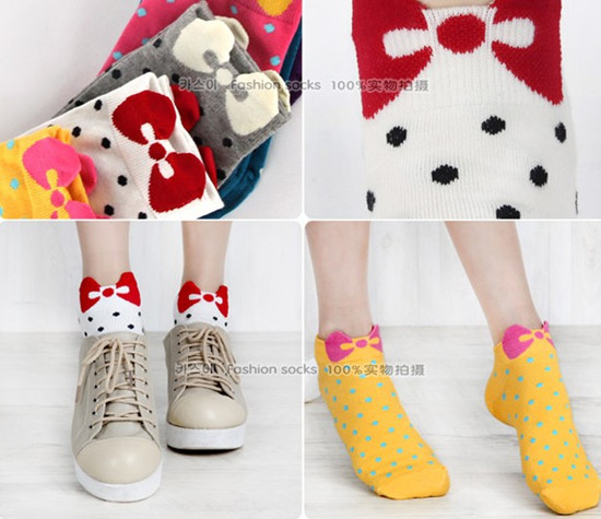 DHL free shipping 10packs/lot  colourful spot cotton boat socks,Korean women cute stockings,novelty bowknot socks A002