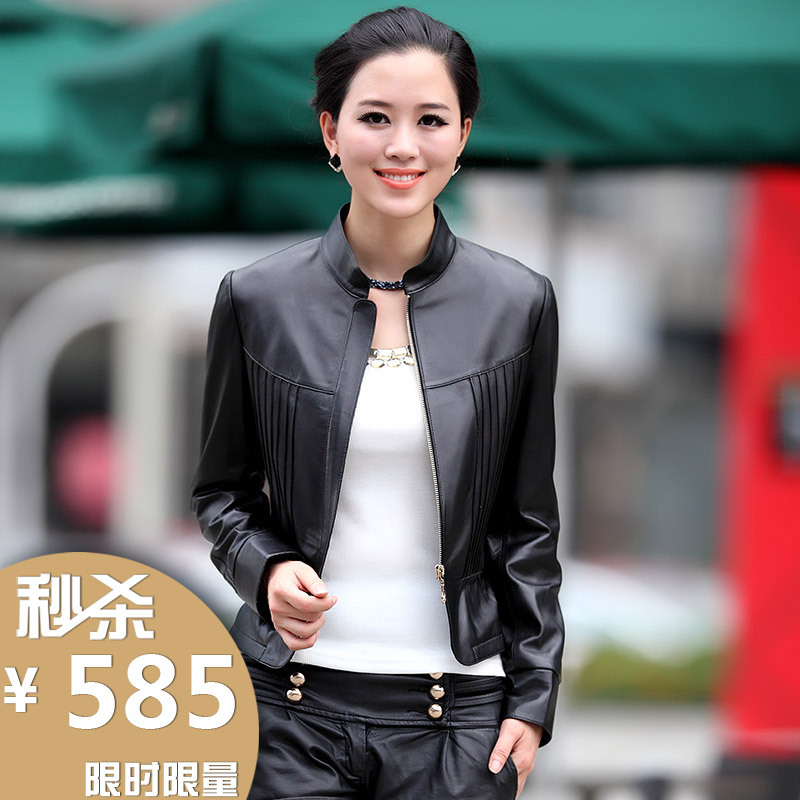 DHL free shipping 12 leather clothing sheepskin genuine leather clothing short design women's stand collar slim outerwear