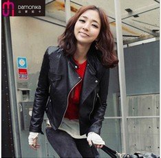 DHL Free shipping 2012 Fashion PU leather jacket Women short design slim small leather clothing outerwear