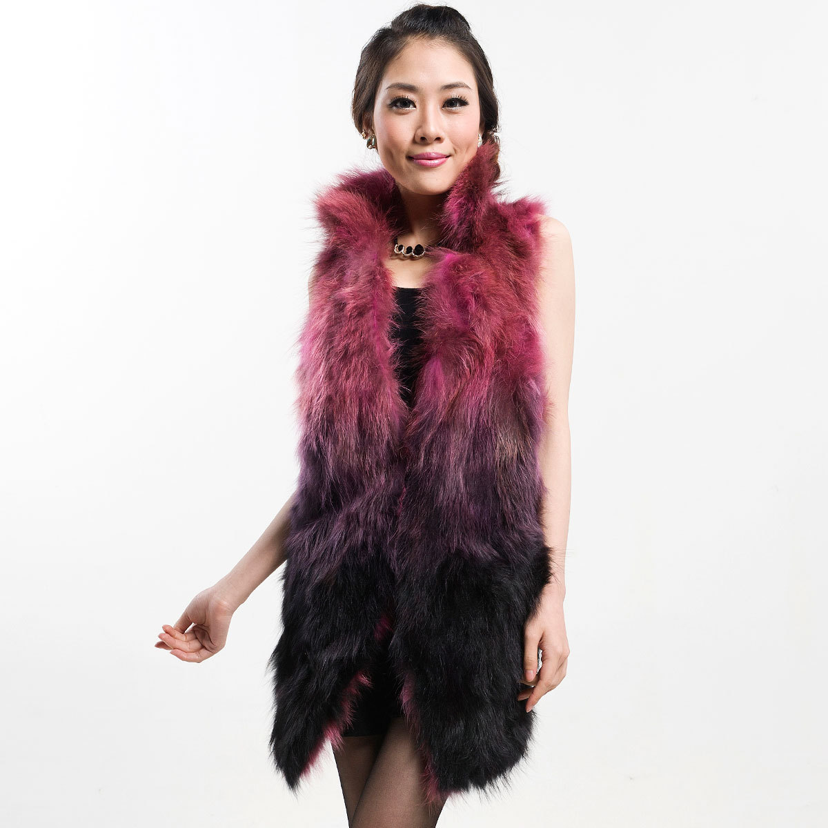 DHL free shipping 2013 gradient color vest raccoon fur medium-long vest women outerwear fur