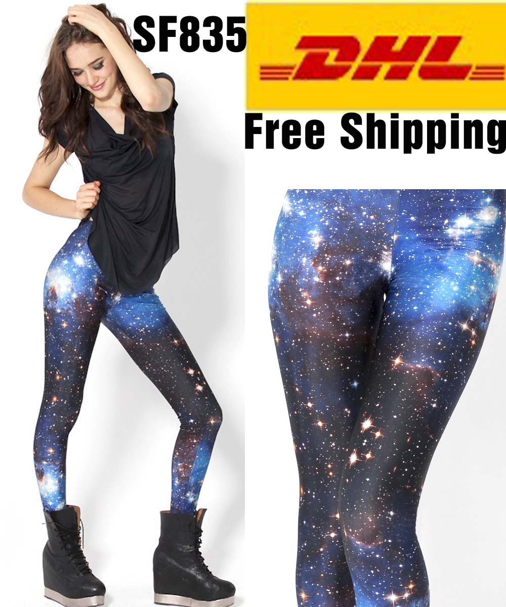 DHL Free Shipping~NEW FASHION~SF835~Women Galaxy Black Milk Cosmic Space Tie Dye Printed Shiny Ladies Leggings Tights Sexy Pants