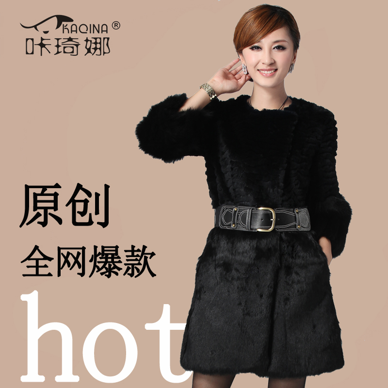 DHL free shipping, Rabbit fur coat 2012 women's slim fox fur medium-long fur outerwear