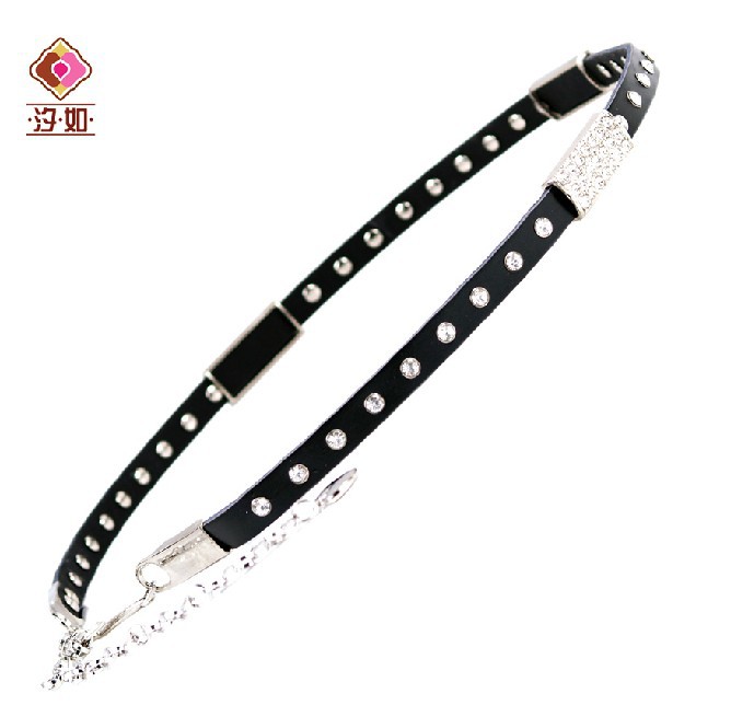 Diamond cowhide belly chain belt dress thin belt with metal diamond decoration genuine leather chain belt