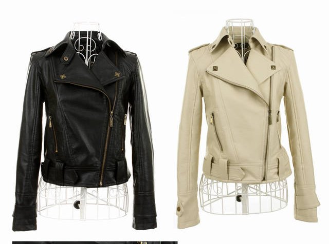 Dicount! New 2012 Womens Short Design Faux Leather Biker Bicycle Jackets WC0013 Beige Black Motorcycle Coat Outwear Size S M L