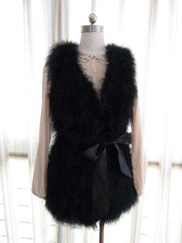 Discount Black Fur Vest Beautiful Ostrich Fur Vest For Women With Tassels Elegant Winter Coat Women 86