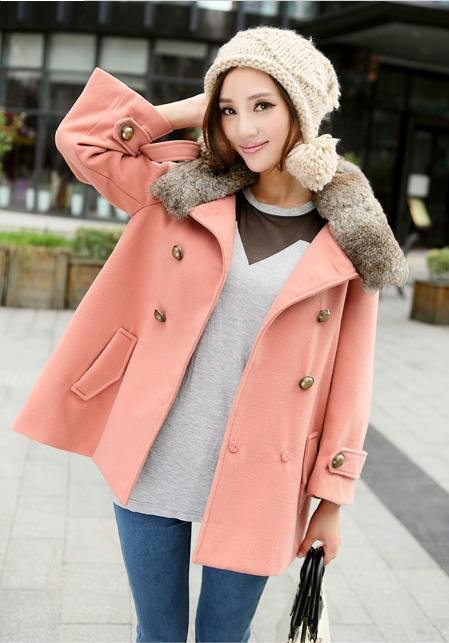 Discount Korean Style Rabbit Fur Turn-down Collar Double Breasted Long Sleeve Winter Coats Inexpensive