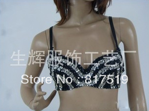 Discount sequin white black stripe bras woman Nightclub dazzle bling bras DS singer belly dancing bead bra hot sale BR818